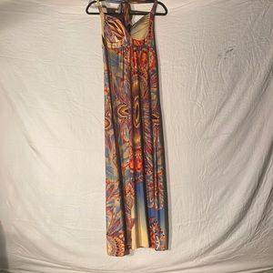 Pura Vida Halter Maxi Dress Multi Color Size M.